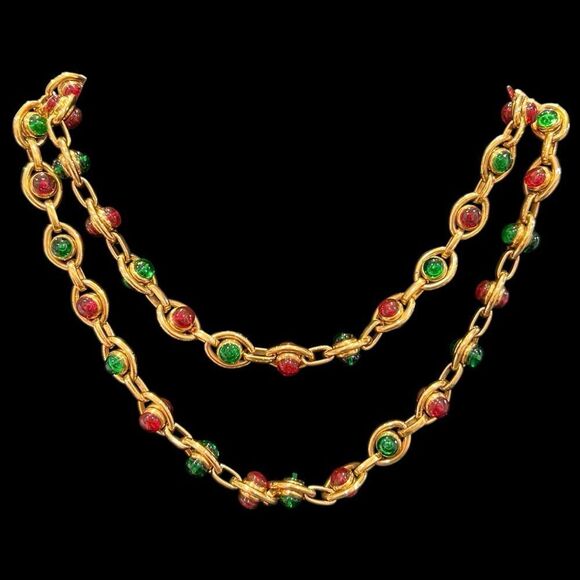 CHANEL Gold-tone Gripoix Chain Long Necklace Vintage - Picture 7 of 8